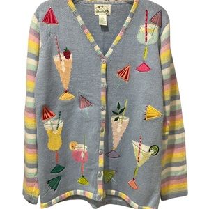 Quacker Factory Pastel Cocktail Drinks Cardigan with‎ Rainbow Sleeves Small.